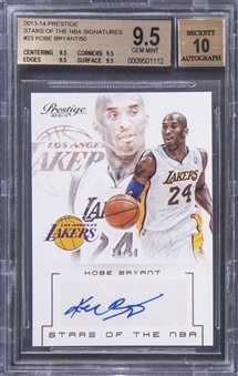 2013-14 Panini Prestige "Stars Of The NBA" Signatures #23 Kobe Bryant Signed Card (#24/50) - BGS GEM MINT 9.5/BGS 10 - Kobes Jersey Number!